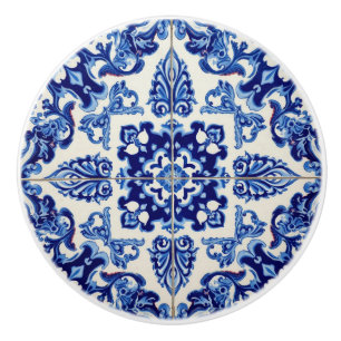 Indigo Azulejo Blue Portuguese Lisbon Talavera Ceramic Knob