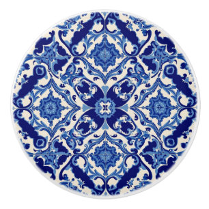 Indigo Azulejo Blue Portuguese Lisbon Talavera Ceramic Knob