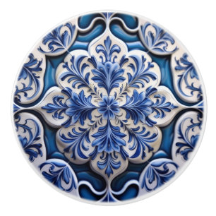 Indigo Azulejo Blue Portuguese Lisbon Talavera  Ceramic Knob