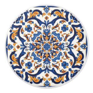 Indigo Azulejo Blue Portuguese Lisbon Talavera  Ceramic Knob