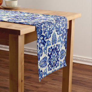 Indigo Azulejo Blue Portuguese Lisbon Talavera  Short Table Runner