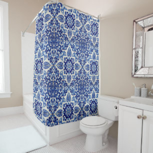 Indigo Azulejo Blue Portuguese Lisbon Talavera  Shower Curtain