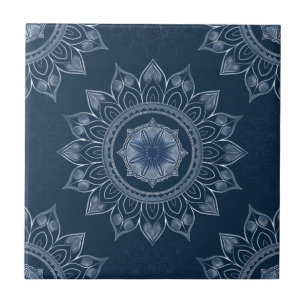 Indigo Azulejo Blue Portuguese Mandala Decorative Ceramic Tile