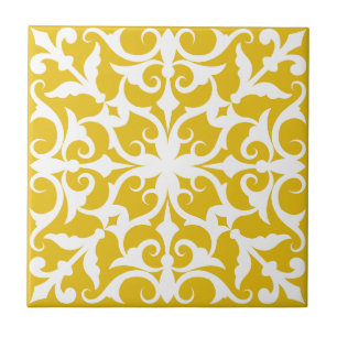 Indigo Azulejo yellow & white Portuguese  Ceramic Tile