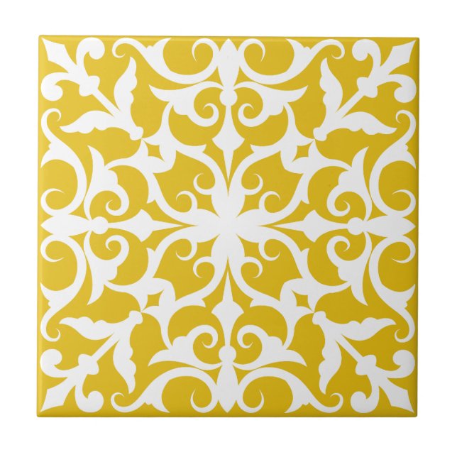 Indigo Azulejo yellow & white Portuguese  Ceramic Tile (Front)
