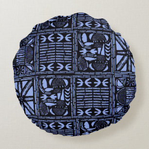 Indigo Batik Quilt - Blue Round Cushion
