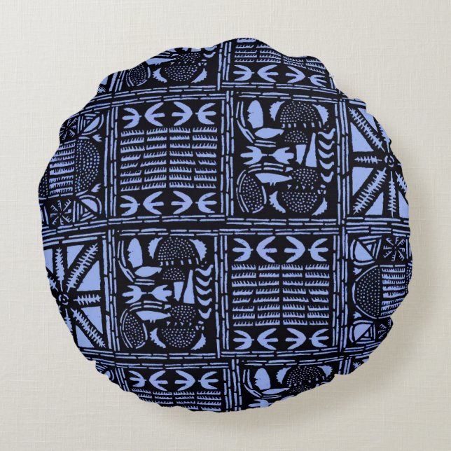 Indigo Batik Quilt - Blue Round Cushion (Back)
