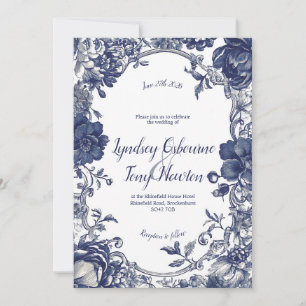 Indigo Belle Vintage Blue Wedding Invitation