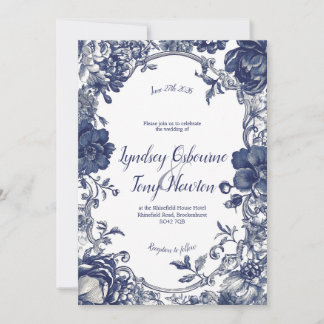 Indigo Belle Vintage Blue Wedding Invitation