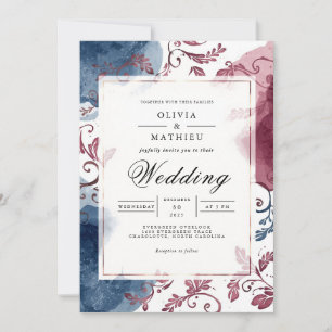 Indigo Berry Floral Flourish Wedding Invitation