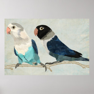 INDIGO BIRDS Art Poster