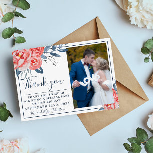 Indigo Bliss Floral Branches Stems Wedding Thank You Card