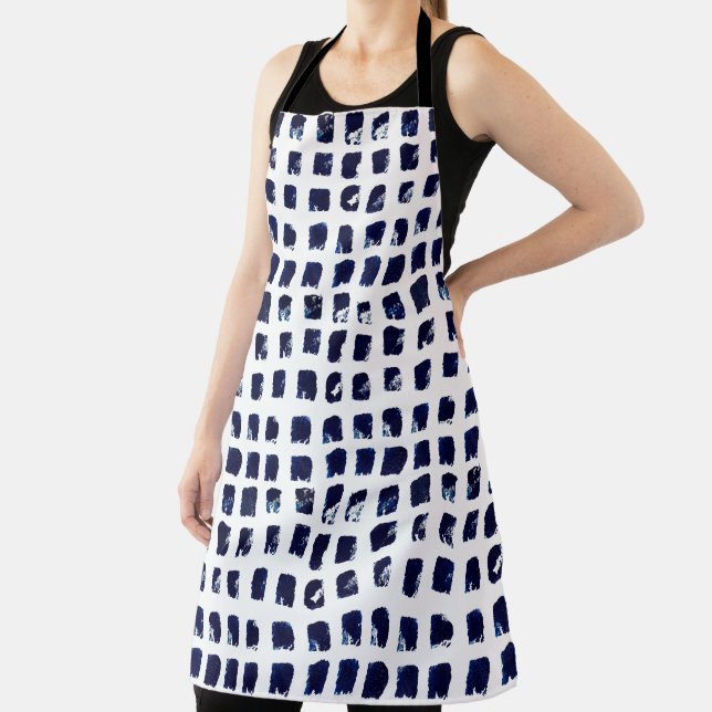 Indigo Block Print Fibre Art All-Over Print Apron (Insitu)