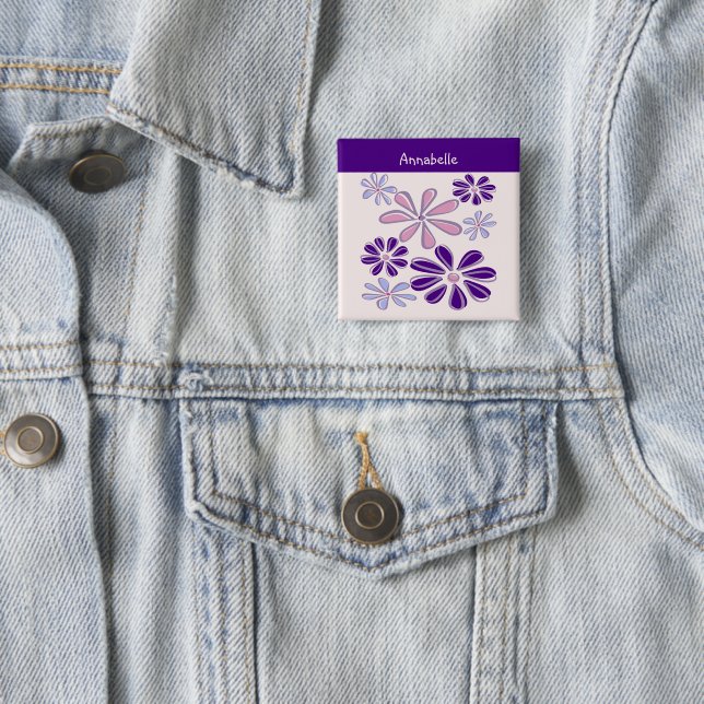 Indigo Bloom Doodle Your Name 15 Cm Square Badge (In Situ)