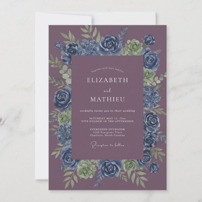Indigo Bloom Romance Wedding Invitation (Front)