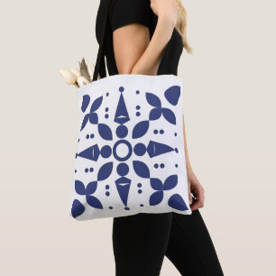 Indigo Bloom Symmetrical Tile Tote Bag