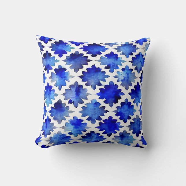 Indigo Blue Abstract Floral Pattern Cushion (Front)