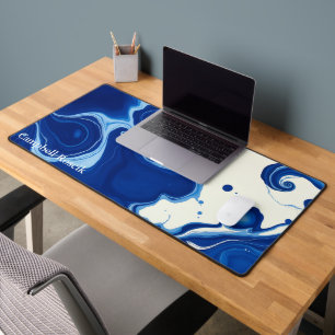 Indigo Blue Abstract Modern Professional Desk Mat