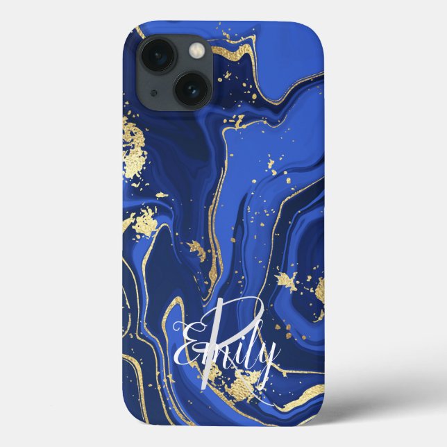 Indigo Blue Agate Marble Abstract Name Monogram  Case-Mate iPhone Case (Back)
