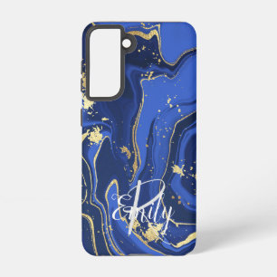 Indigo Blue Agate Marble Abstract Name Monogram  Samsung Galaxy Case