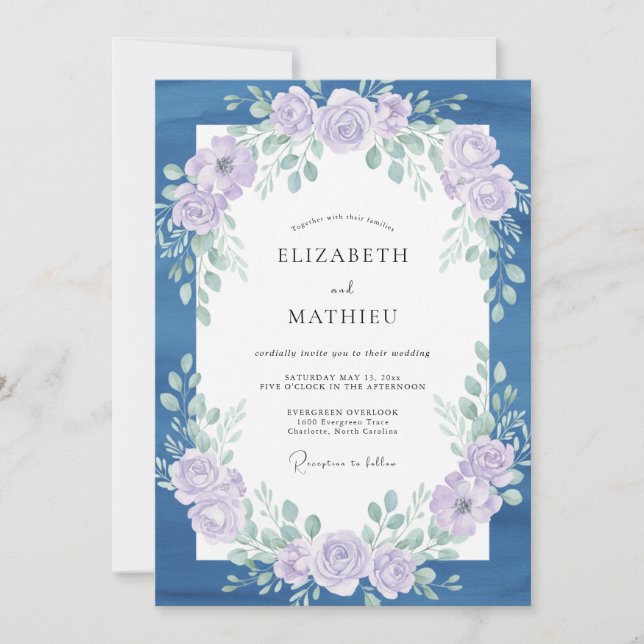 Indigo Blue Alluring Botanical Wedding Invitation (Front)