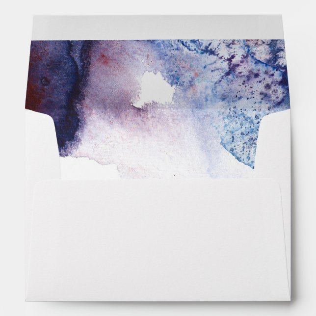 Indigo Blue and Purple Watercolors Modern Wedding Envelope (Back (Bottom))