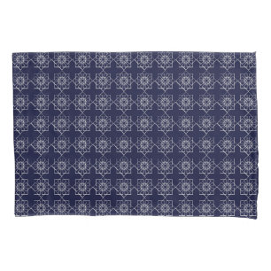 Indigo blue and white geometric shapes pillowcase