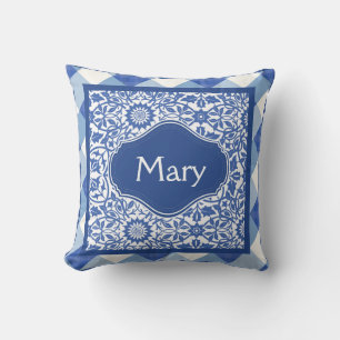 Indigo Blue and White Monogram Pillow