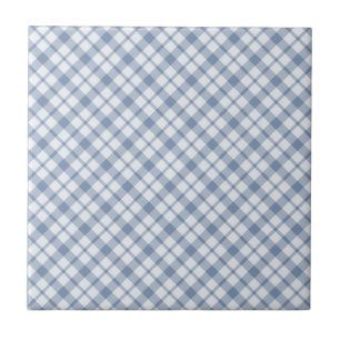 Indigo Blue and White Preppy Check Ceramic Tile