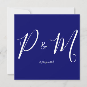 Indigo Blue and White Square Minimalist Wedding Invitation