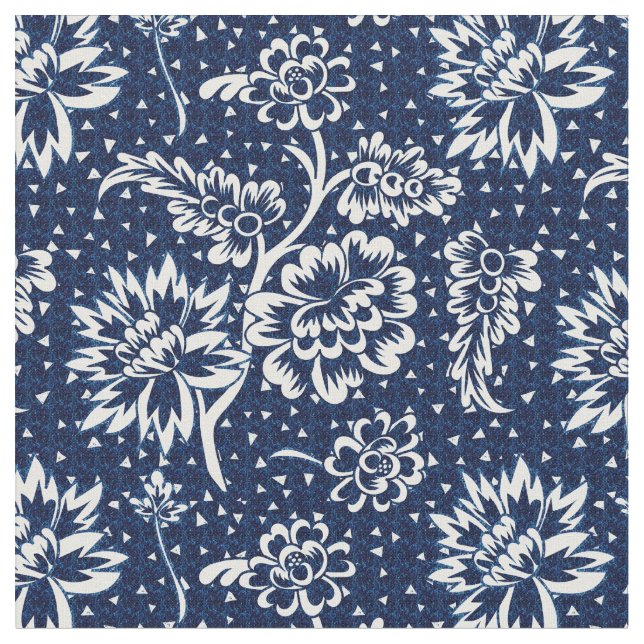 Indigo Blue and White Vintage Floral Fabric (Close Up)