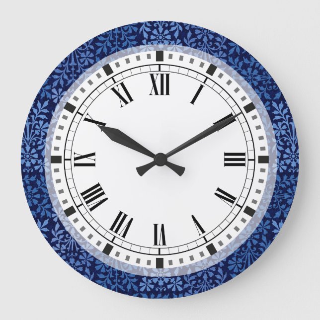 Indigo blue arts and crafts large clock (Front)