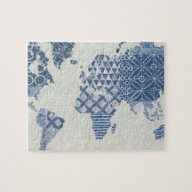 Indigo Blue Batik Map of the World Jigsaw Puzzle (Horizontal)