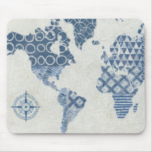 Indigo Blue Batik Map of the World Mouse Pad