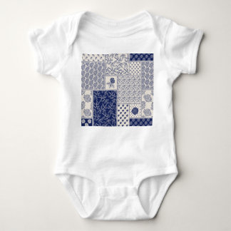 Indigo Blue Beige Floral Patchwork Baby Bodysuit
