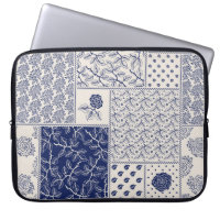 Indigo Blue Beige Floral Patchwork