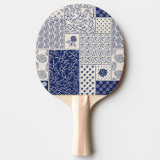 Indigo Blue Beige Floral Patchwork Ping Pong Paddle
