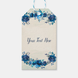 Indigo Blue & Beige Watercolor Flowers Wedding Gift Tags