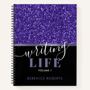 Indigo Blue Black Glitter Personalised Writers Notebook