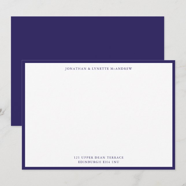 Indigo Blue Classic Border Flat Note Card (Front/Back)