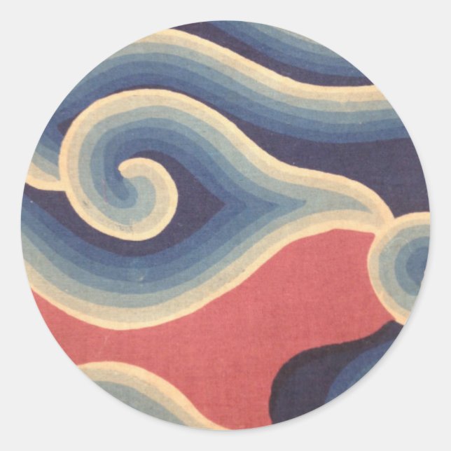 Indigo Blue Coral Japanese Wave Classic Round Sticker (Front)