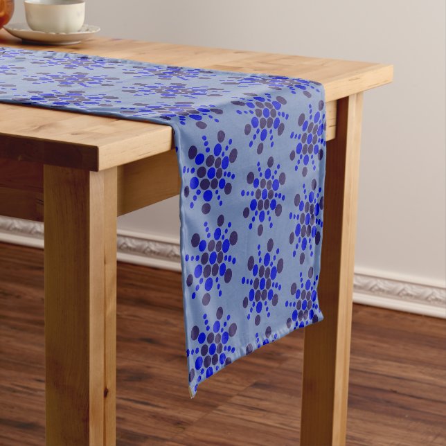 Indigo blue dotted stars on jeans blue short table runner (In Situ)