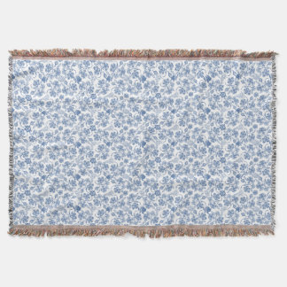 Indigo Blue Ethnic Floral Print Throw Blanket