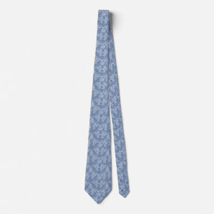 Indigo Blue Ethnic Floral Print Unisex Necktie