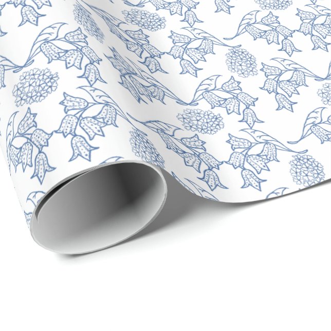 Indigo Blue Ethnic Floral Print Wrapping Paper (Roll Corner)