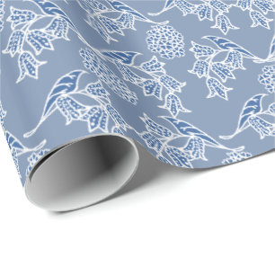 Indigo Blue Ethnic Floral Print Wrapping Paper