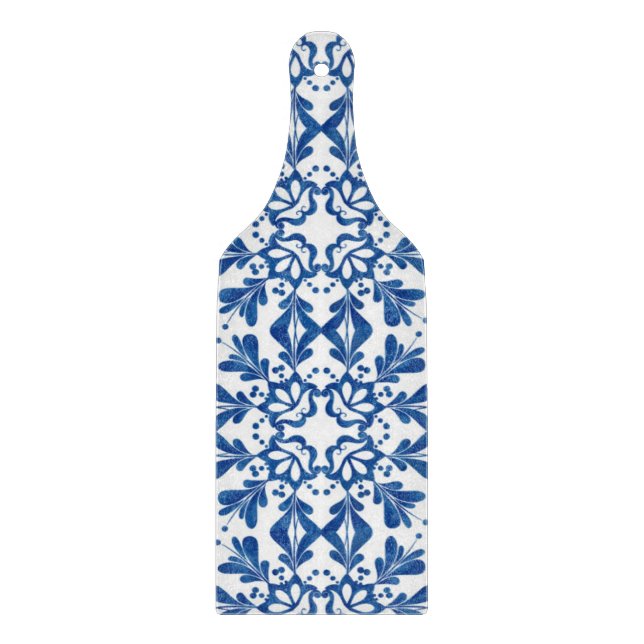 Indigo Blue Floral Azulejo Pattern Portuguese Cutting Board (Front)