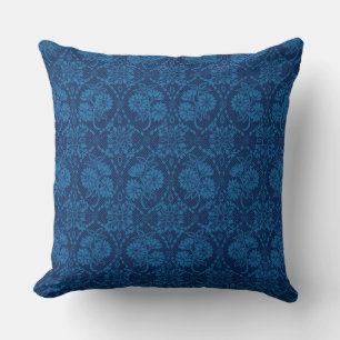 Indigo Blue Floral Faux Lace Pattern Cushion