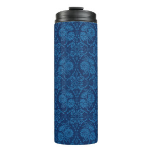 Indigo Blue Floral Faux Lace Pattern Thermal Tumbler