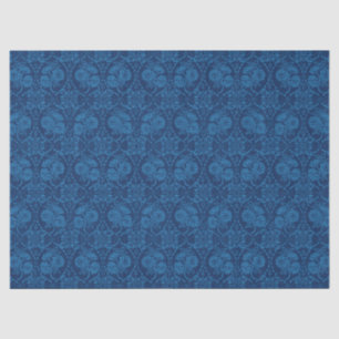Indigo Blue Floral Faux Lace Pattern Tissue Paper